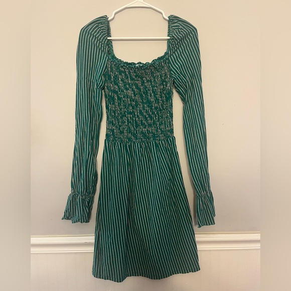 Glamorous Dresses & Skirts - Glamorous Teal and White Striped Smocked Mini Dress